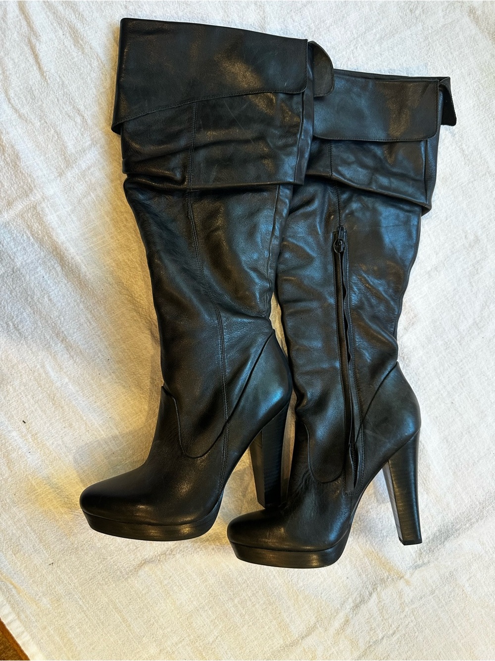 Jessica Simpson Black Leather Over-the-Knee Platform Boots